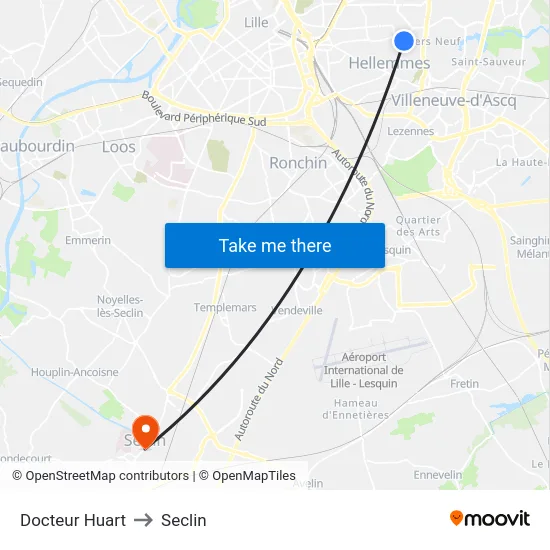 Docteur Huart to Seclin map