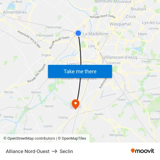 Alliance Nord-Ouest to Seclin map