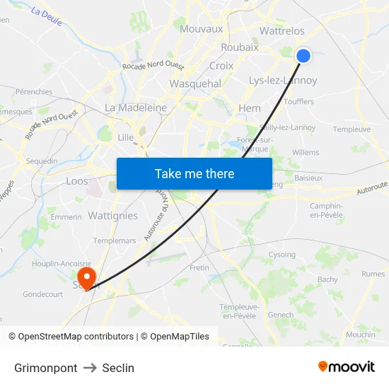 Grimonpont to Seclin map