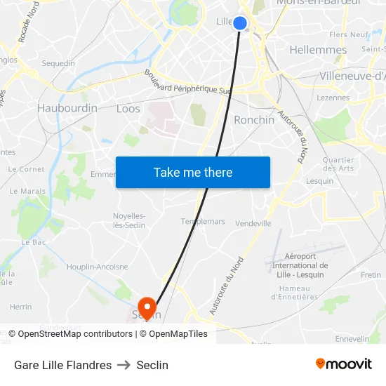 Gare Lille Flandres to Seclin map