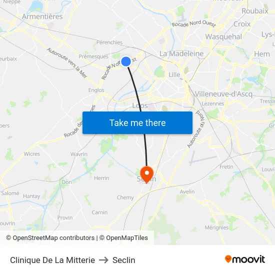 Clinique De La Mitterie to Seclin map