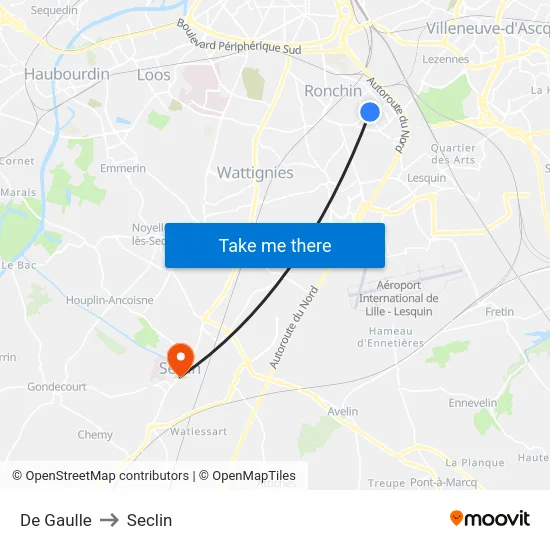 De Gaulle to Seclin map