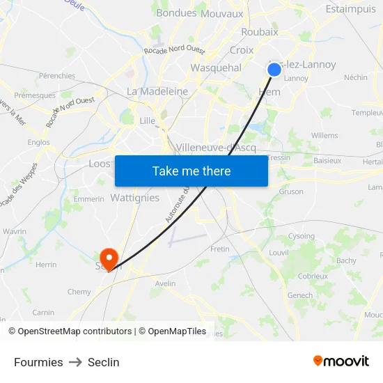 Fourmies to Seclin map