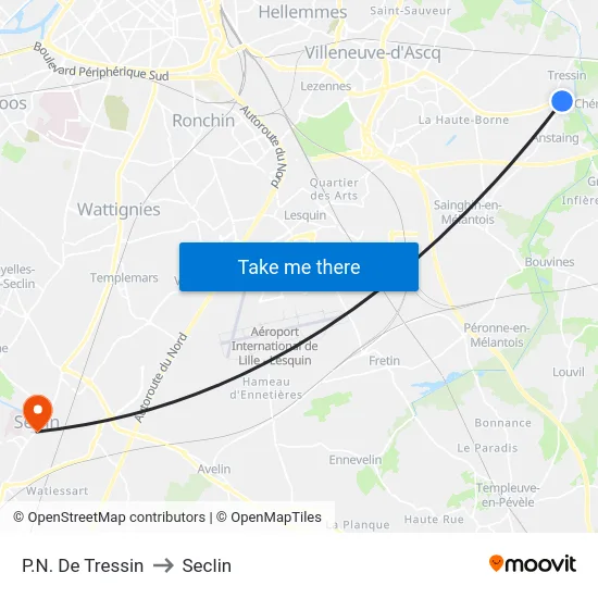 P.N. De Tressin to Seclin map