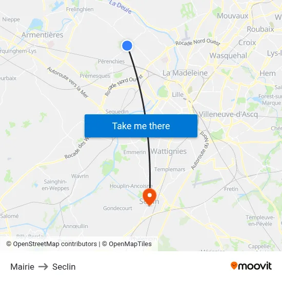 Mairie to Seclin map