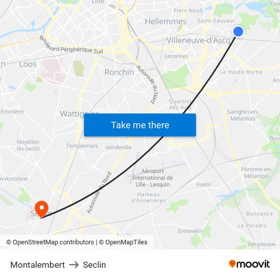 Montalembert to Seclin map