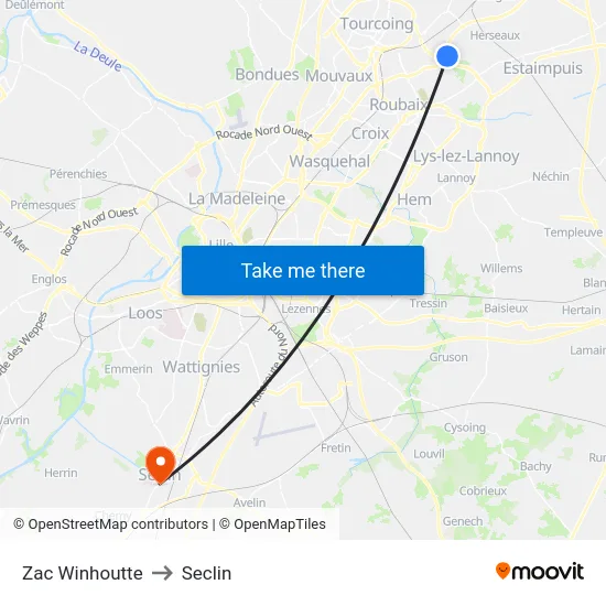 Zac Winhoutte to Seclin map