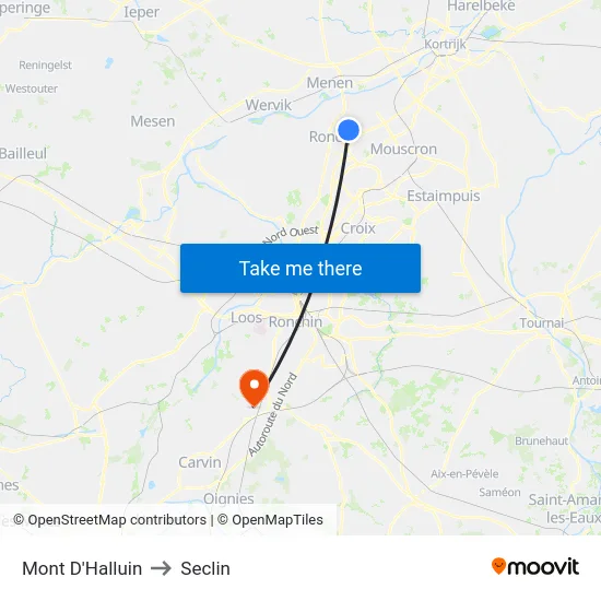 Mont D'Halluin to Seclin map