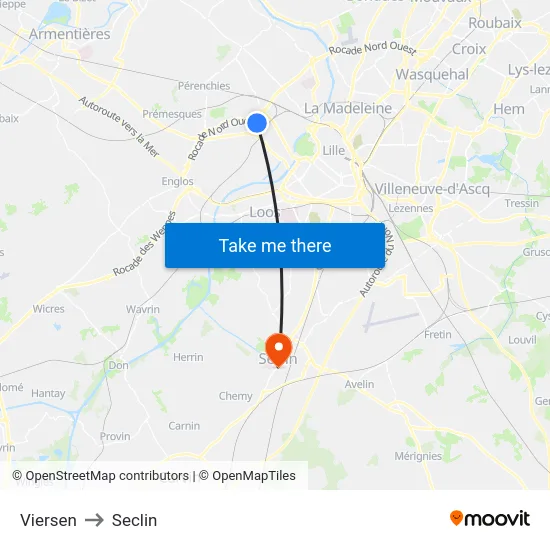 Viersen to Seclin map
