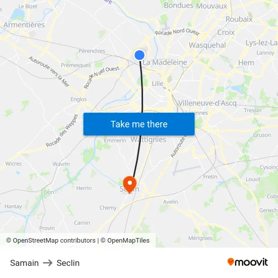 Samain to Seclin map