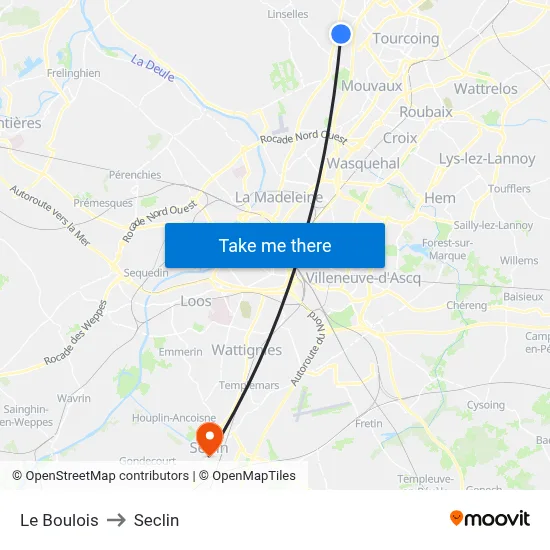 Le Boulois to Seclin map