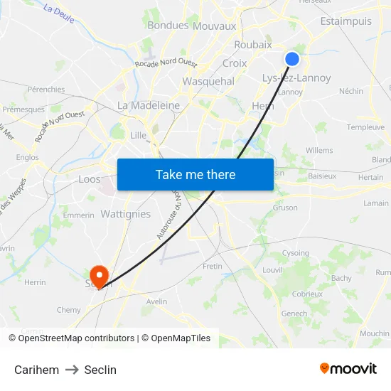 Carihem to Seclin map