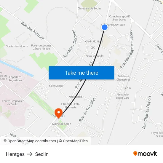 Hentges to Seclin map