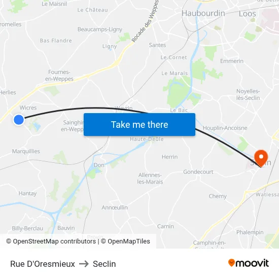 Rue D'Oresmieux to Seclin map