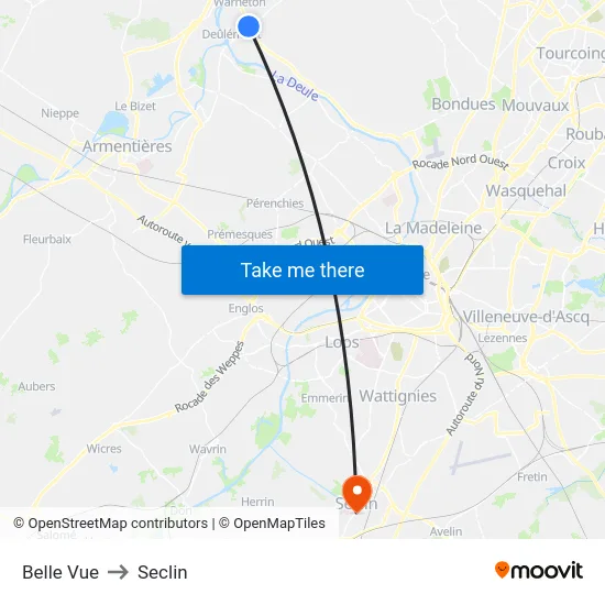 Belle Vue to Seclin map