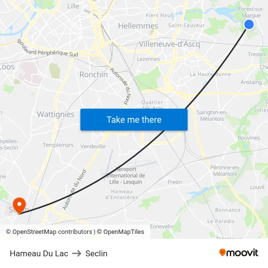 Hameau Du Lac to Seclin map