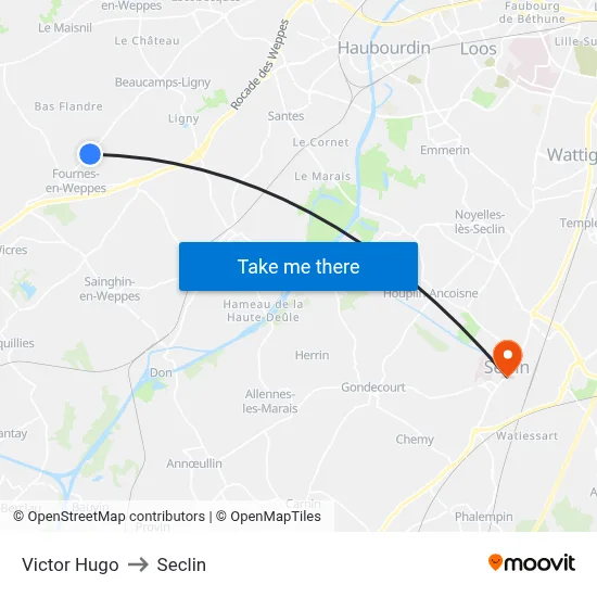 Victor Hugo to Seclin map