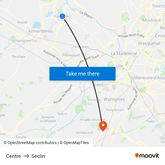 Centre to Seclin map