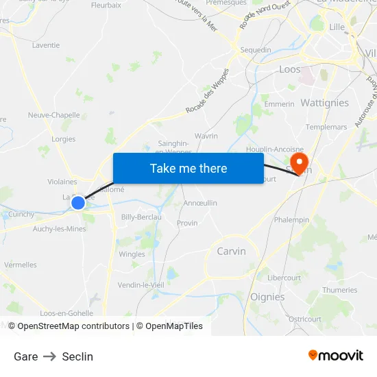 Gare to Seclin map