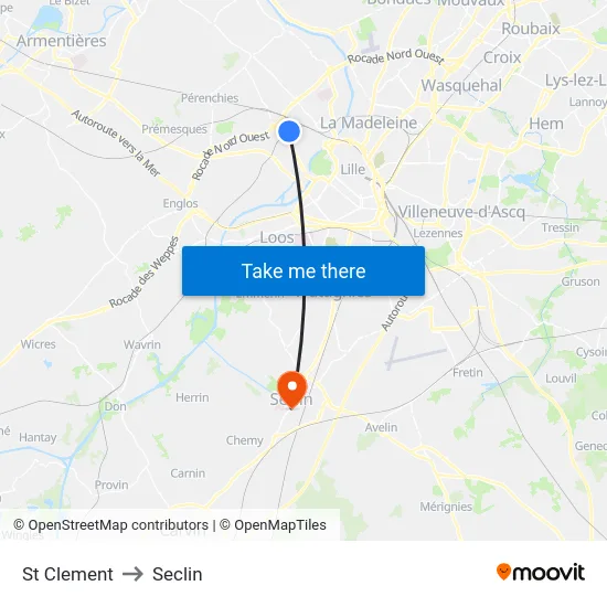 St Clement to Seclin map