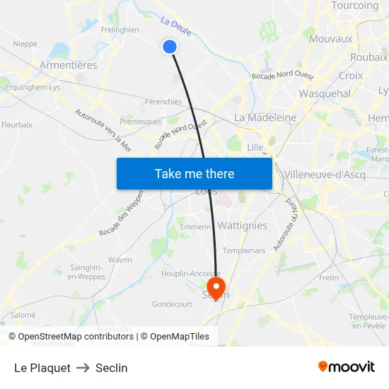Le Plaquet to Seclin map