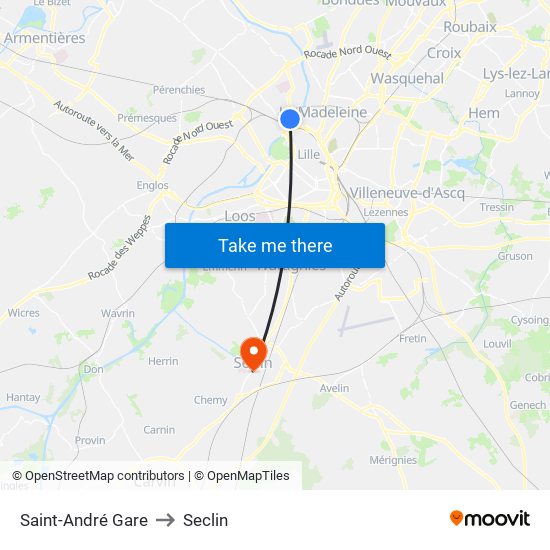 Saint-André Gare to Seclin map