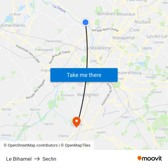 Le Bihamel to Seclin map