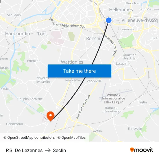 P.S. De Lezennes to Seclin map