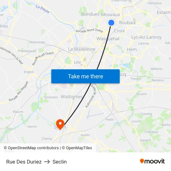 Rue Des Duriez to Seclin map