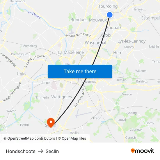 Hondschoote to Seclin map