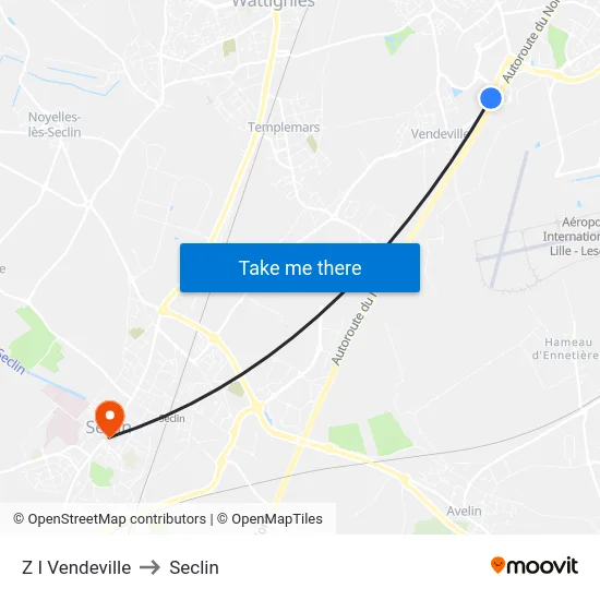 Z I Vendeville to Seclin map