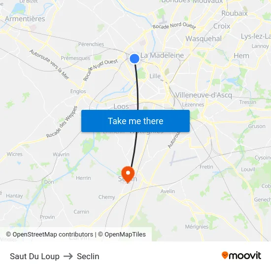Saut Du Loup to Seclin map