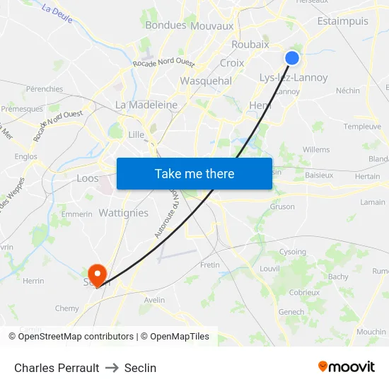 Charles Perrault to Seclin map