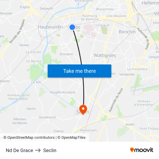 Nd De Grace to Seclin map