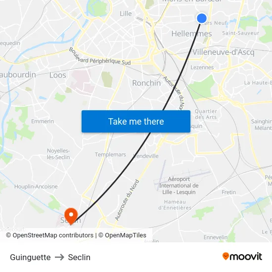 Guinguette to Seclin map