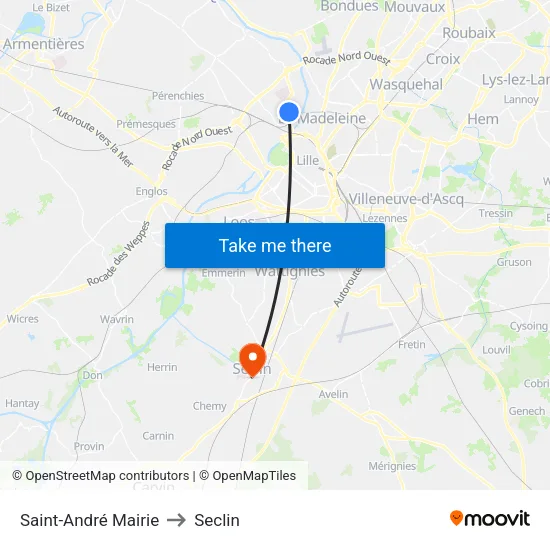 Saint-André Mairie to Seclin map