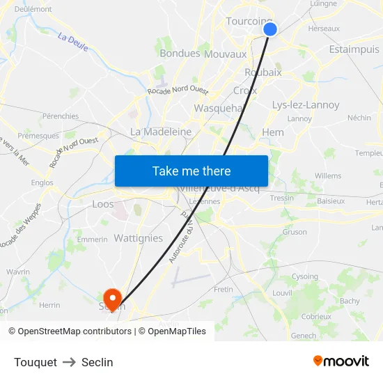 Touquet to Seclin map