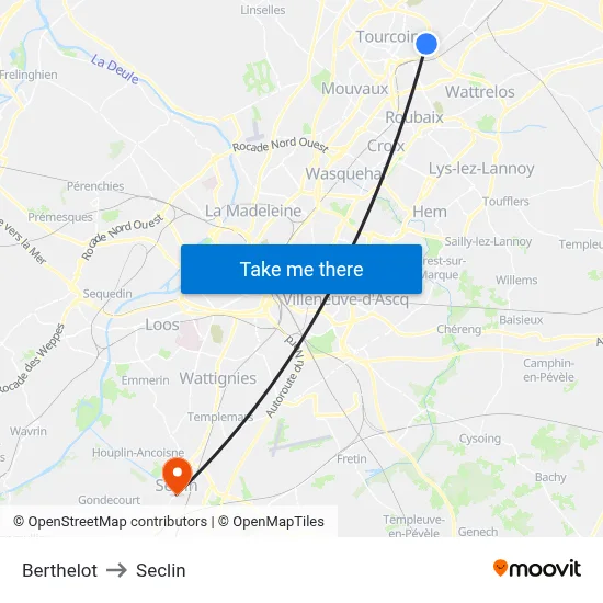 Berthelot to Seclin map