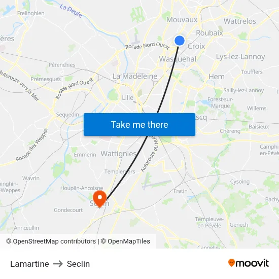 Lamartine to Seclin map