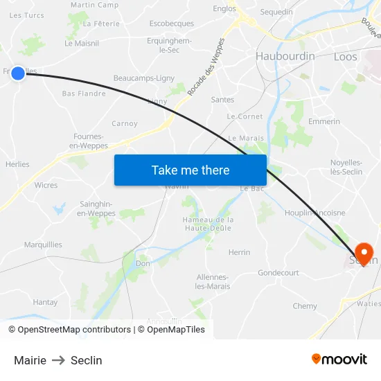 Mairie to Seclin map
