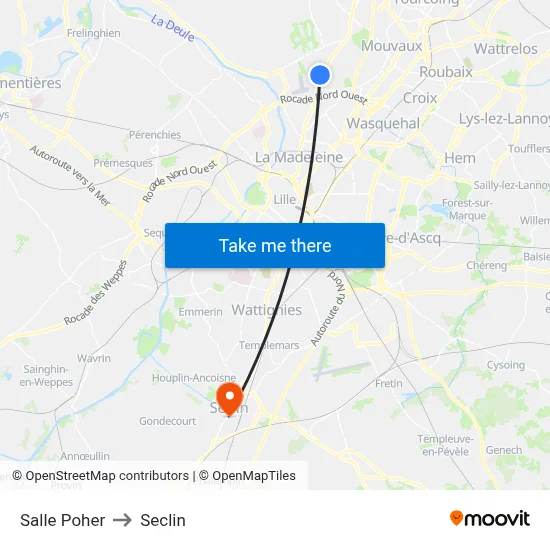 Salle Poher to Seclin map