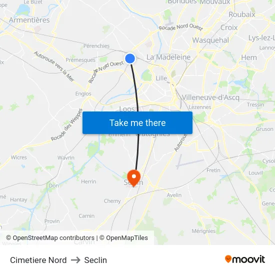 Cimetiere Nord to Seclin map
