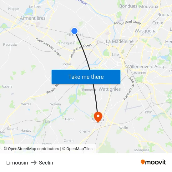 Limousin to Seclin map