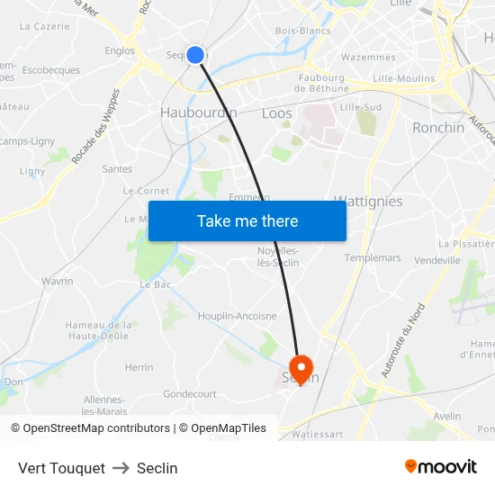 Vert Touquet to Seclin map