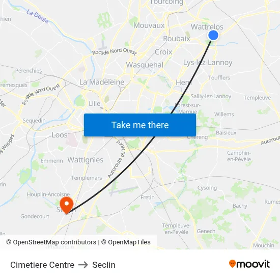 Cimetiere Centre to Seclin map
