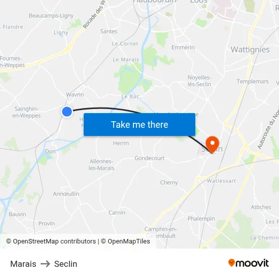 Marais to Seclin map