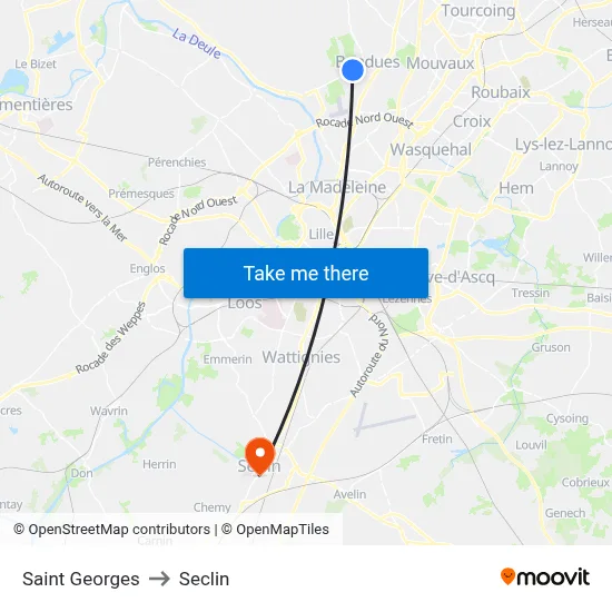 Saint Georges to Seclin map