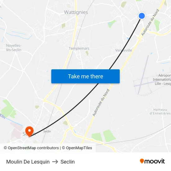 Moulin De Lesquin to Seclin map
