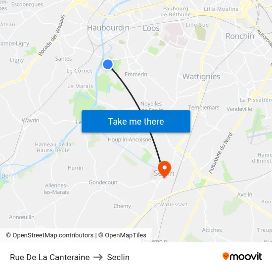 Rue De La Canteraine to Seclin map