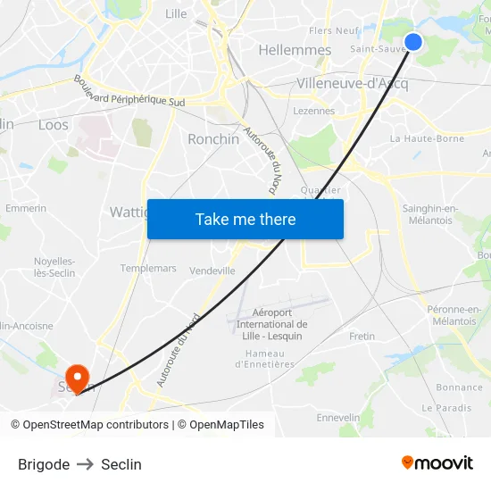 Brigode to Seclin map